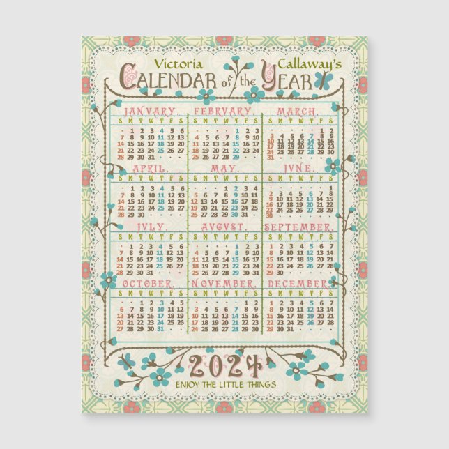 2024 Calendar Victorian Art Nouveau Small Magnet (Front)
