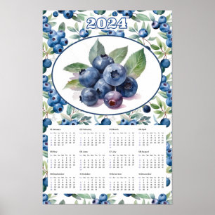 2024 Calendar Vintage Blueberries Watercolor  Poster