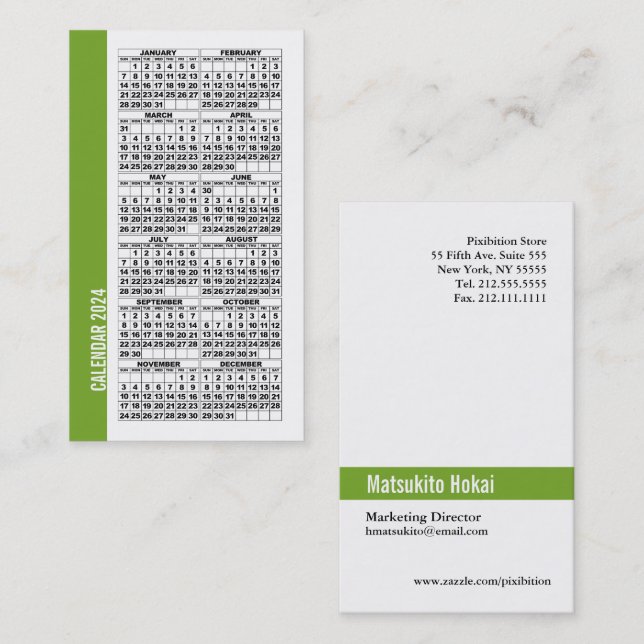 2024 Calendar Wallet Sized Business Card Green (Front/Back)