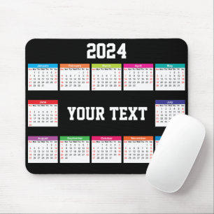 2024 calendar white black Colourful customisable Mouse Pad