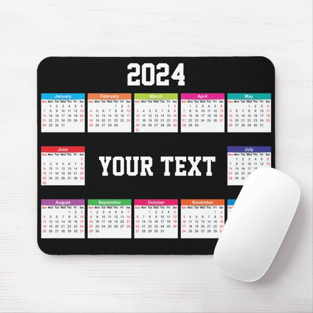 2024 calendar white black Colourful customisable Mouse Pad (With Mouse)