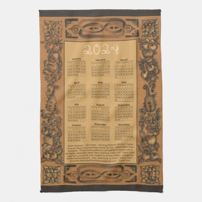 2024 Calendar Windsor Castle Grinling Gibbons Wood Tea Towel (Vertical)