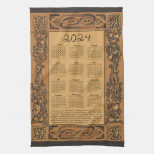 2024 Calendar Windsor Castle Wood Inspired Frame Tea Towel