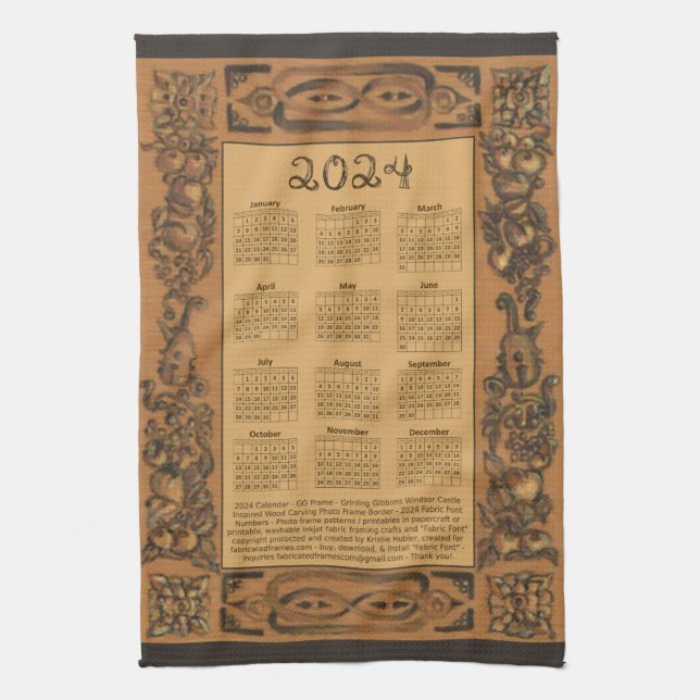 2024 Calendar Windsor Castle Wood Inspired Frame Tea Towel (Vertical)