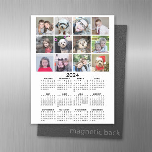 2024 Calendar with 12 Photo Collage - Black White Magnetic Dry Erase Sheet