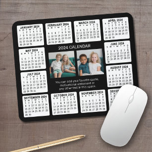 2024 Calendar with 2 Photos and Text - Black White Mouse Pad