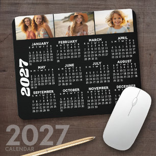 2024 Calendar with 3 Photo Collage - black Mouse Pad