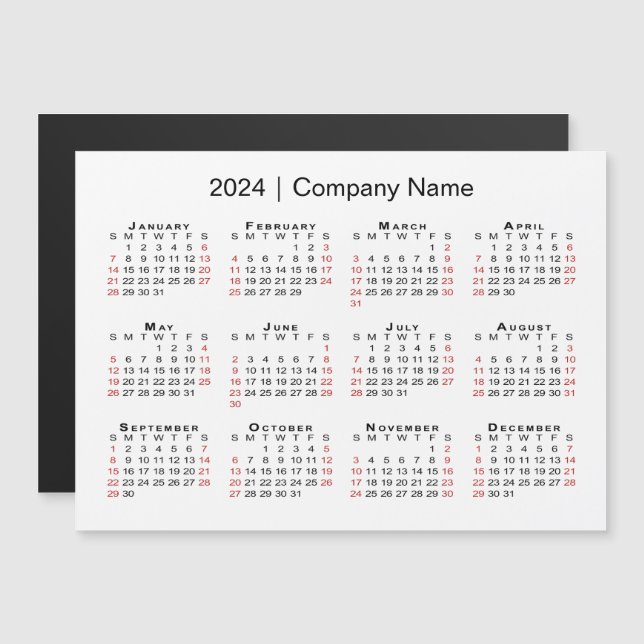 2024 Calendar with Business Name White Magnet (Front/Back)