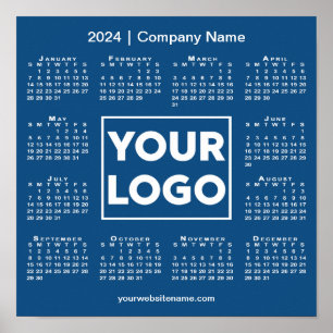2024 Calendar with Company Logo and Name Blue Poster