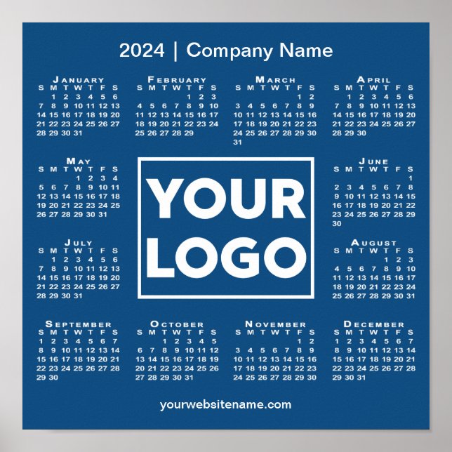 2024 Calendar with Company Logo and Name Blue Poster (Front)