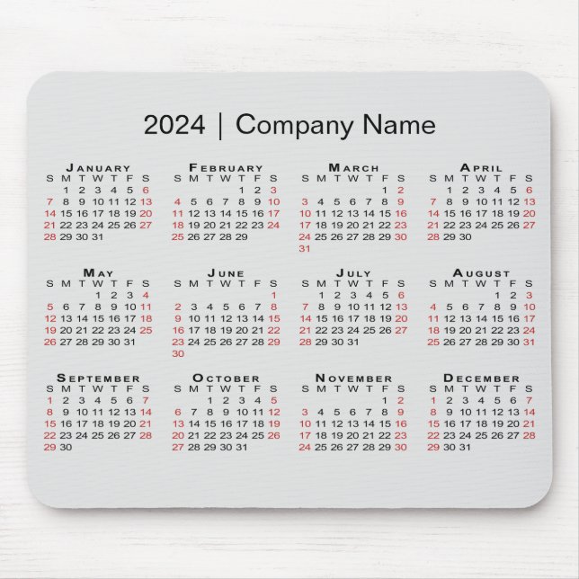 2024 Calendar with Company Name on Light Grey Mouse Pad (Front)