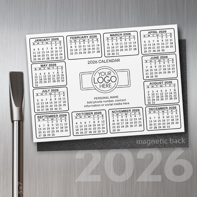 2024 Calendar with logo Contact Information Magnet (2026 Calendar with a Place for your logo - Hand Out To Clients as a Thank You Gift!)