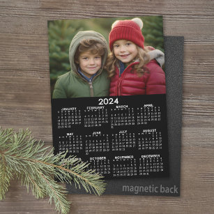 2024 Calendar with Photo Black White Magnetic Card