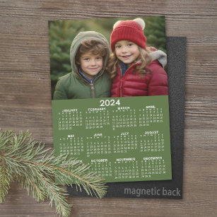 2024 Calendar with Photo Green White Magnetic Card