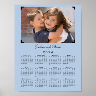 2024 Calendar with Your Photo and Name Light Blue Poster