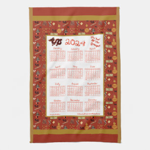 2024 Calendar Year Of The Dragon Chinese Favorites Tea Towel