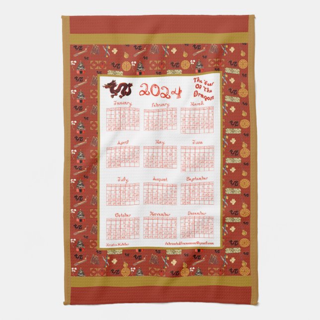 2024 Calendar Year Of The Dragon Chinese Favourite Tea Towel (Vertical)