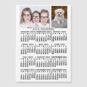 2024 Calendar Year White   Photo Template Magnet
