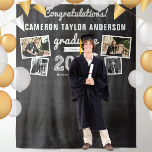 2024 Chalkboard Sketch Graduation 4 Photo Backdrop Tapestry