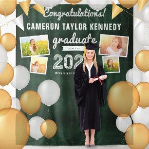 2024 Chalkboard Sketch Graduation 4 Photo Backdrop Tapestry