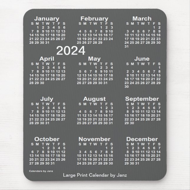 2024 Charcoal Large Print Calendar by Janz Mouse Pad (Front)