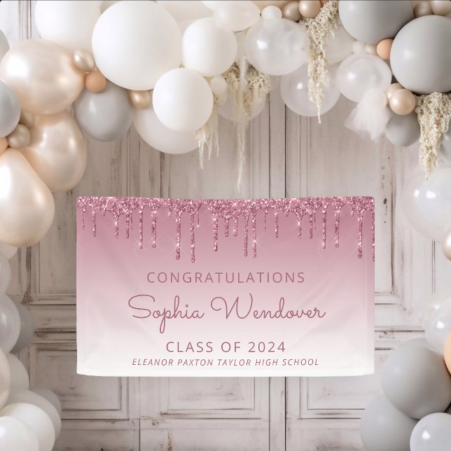 2024 Chic Burgundy Glitter Drip Graduation Banner (Creator Uploaded)