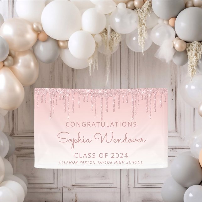 2024 Chic Pink Glitter Drip Graduation Banner (Creator Uploaded)