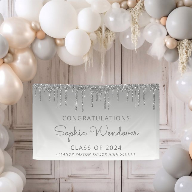 2024 Chic Silver Glitter Drip Graduation Banner (Creator Uploaded)