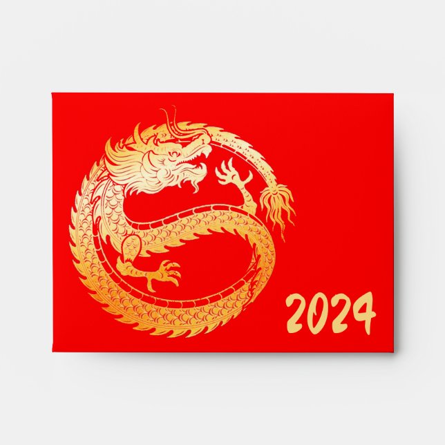 2024 Chinese Lunar New Year Gold DRAGON 中国传统新年 Red Envelope (Front)