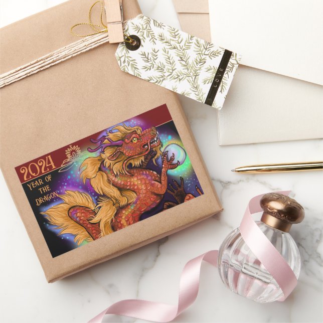 2024 Chinese Zodiac Year of the Dragon New Years Rectangular Sticker (Gifting)
