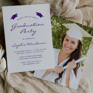 2024 Classic White Purple Graduation Party Invitation