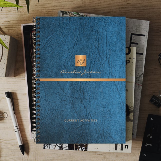 2024 Classy elegant blue leather gold monogrammed Planner (Creator Uploaded)