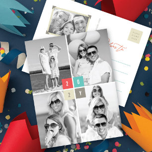 2024 Colour Blocks Modern New Year 4 Photo Collage Holiday Postcard