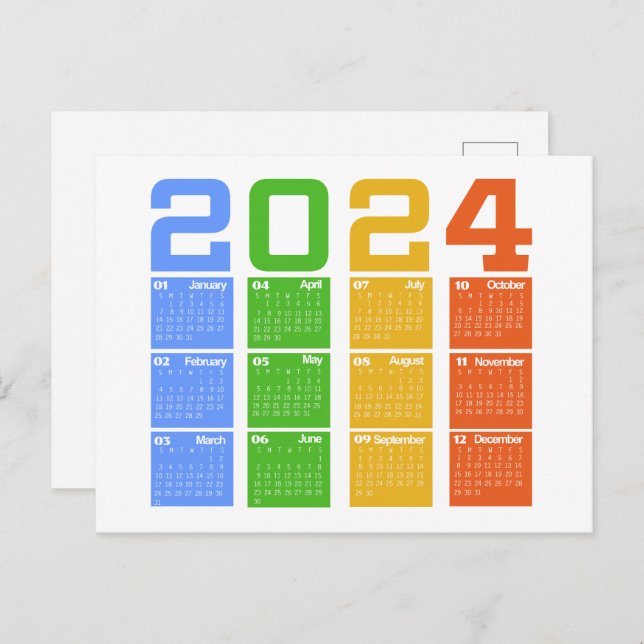 2024 Colourful Calendar Postcard (Front/Back)