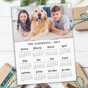 2024 Custom Photo & Family Name 12 Month Calendar Holiday Postcard