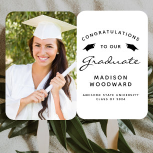 2024 Custom Photo White Black Graduation Hand Fan