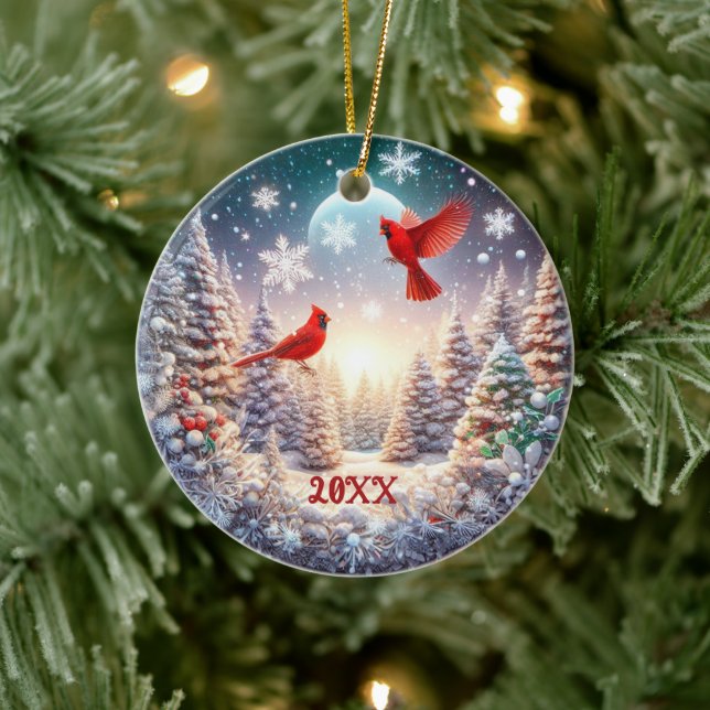 2024 Custom Red Cardinal Winter Scene Ceramic Ornament (Tree)