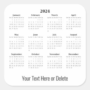 2024 Custom Text at Bottom Monthly Calendar     Square Sticker