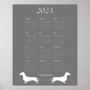 2024 Dark Grey Dachshund Silhouette Calendar Poster