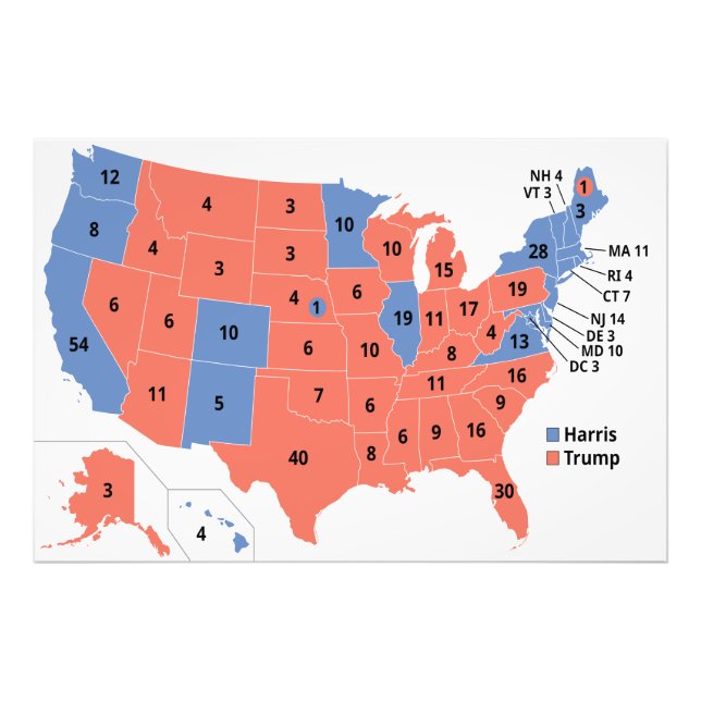 2024 Electoral College US Election Map Photo Print (Front)