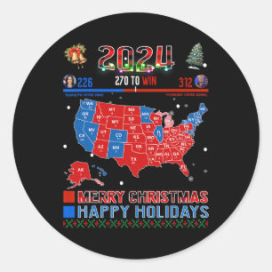 2024 Electoral Map Merry Christmas Trump Landslide Classic Round Sticker