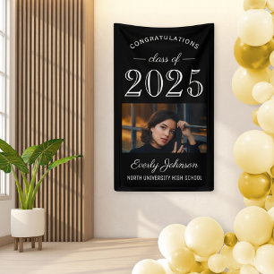 2024 Elegant Black White Custom Photo Graduation Banner