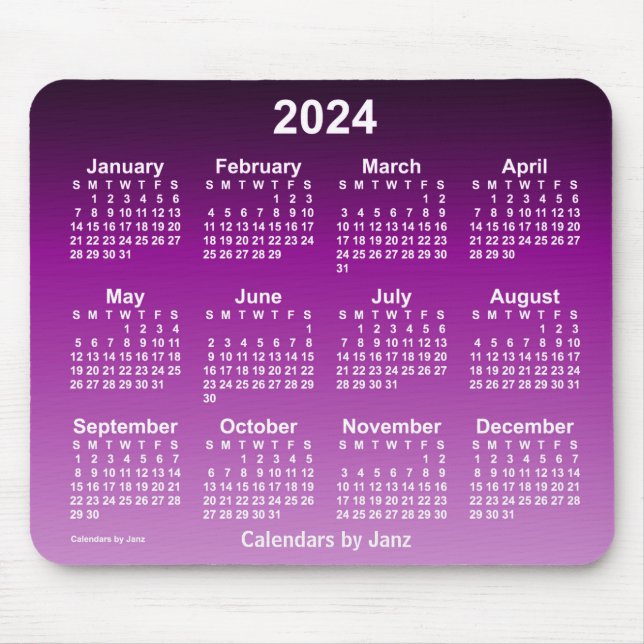 2024 Faded Purple Neon Calendar by Janz Mouse Pad (Front)