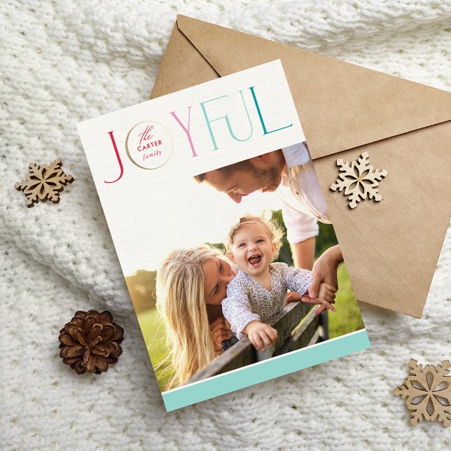 2024 FAMILY PHOTO modern elegant JOYFUL pastel Holiday Card (Creator Uploaded)