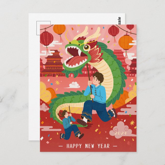 2024 Festive Happy New Year Dragon Postcard (Front/Back)