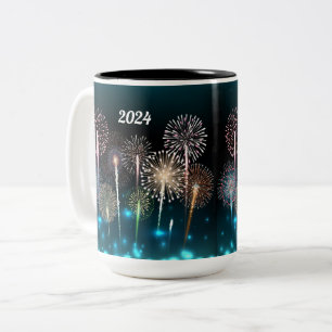 2024 Fireworks Happy New Year Two-Tone Coffee Mug