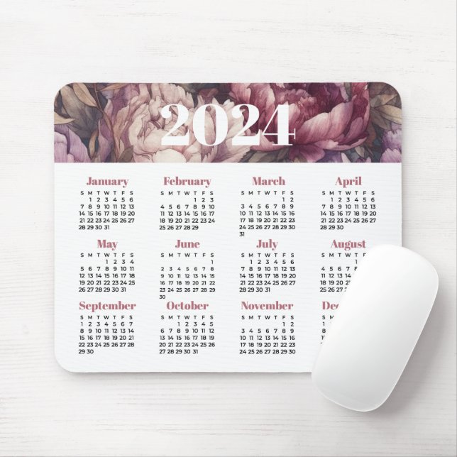 2024 Floral Calendar Mouse Pad (With Mouse)