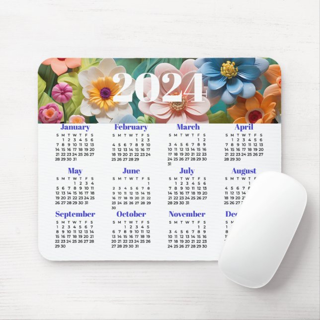 2024 Floral Calendar Mouse Pad (With Mouse)