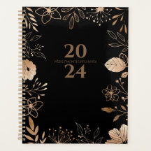 2024 Floral Gold & Black Planner