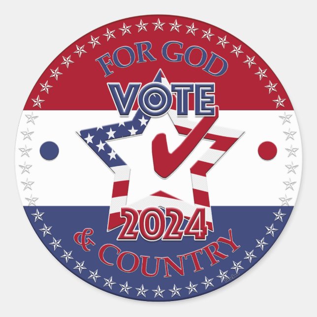 2024 For God and Country VOTE 2024 Star Check Mark Classic Round Sticker (Front)